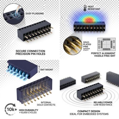 Single Row 2.54MM Pitch Vertical Female Header Connector 02P-40P Gold Flash PA6T Through Hole