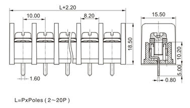 CE 10.0mm Pitch Terminal Block Connector PCB Barrier 1*05P PBT With Protection Cover
