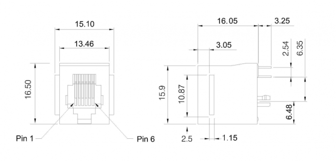 Plastic BMS RJ11 Right Angle All PBT&Pa66 6P6C PCB Socket