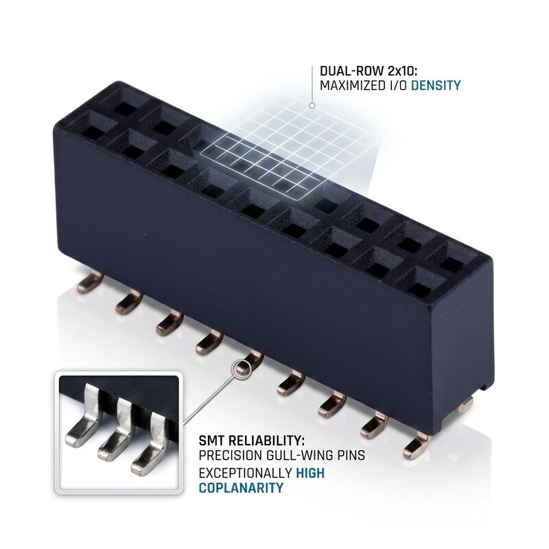 Automotive Grade 2.54MM Dual Row Female Header Connector Gold Flash PA9T High Vibration PCB Through Hole IP67
