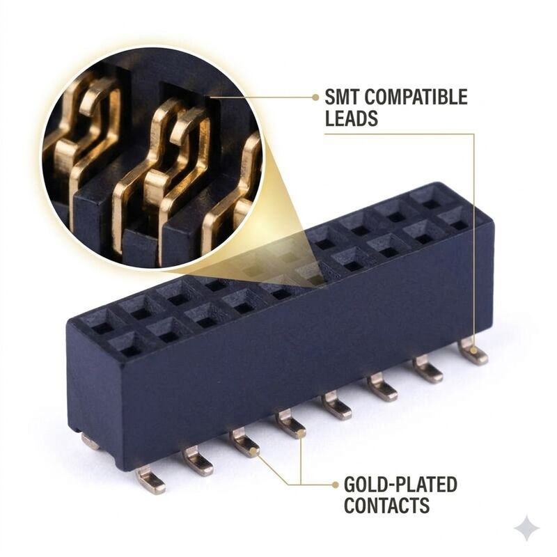 2.54mm Pitch Friction Lock Female Header Connector Dual Row 2x20 Polarized Keyed Ramp Socket