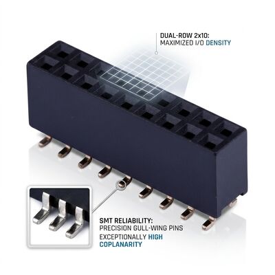 Automotive Grade 2.54MM Dual Row Female Header Connector Gold Flash PA9T High Vibration PCB Through Hole IP67