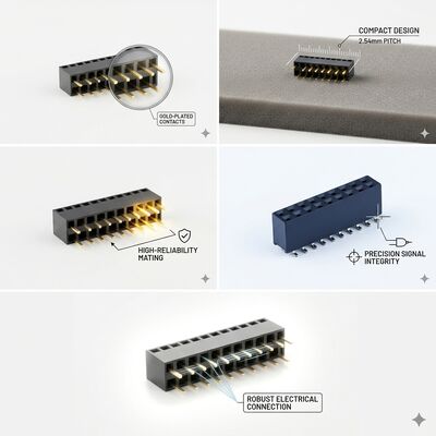 High Density 40-Pin 2.54MM Dual Row Female Header Connector Gold Flash PA6T Data Bus PCB Through Hole
