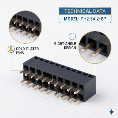 Dual Row 2.54MM Right Angle Female Header Connector 04P-80P Gold Flash PA6T PCB Through Hole