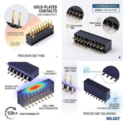 2.54mm Pitch Dual Row Elevated 15mm Female Header Connector Long Leg Stacking Socket